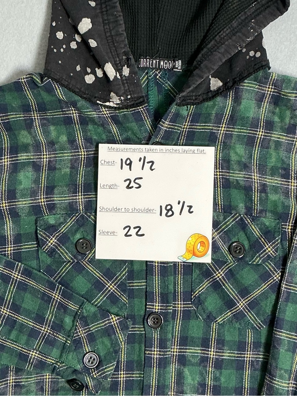 Current Mood Green Plaid Hooded Flannel Shirt Women’s S Grunge Distressed - Picture 3 of 15